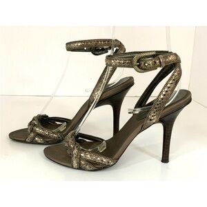 Lines Paolo Bronze Metallic Snakeskin Braided Leather Strappy Sandals